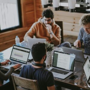 Some of the Unsplash team working together.